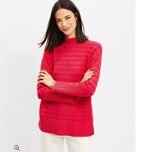 Loft textured striped mock neck tunic sweater red size Smalll